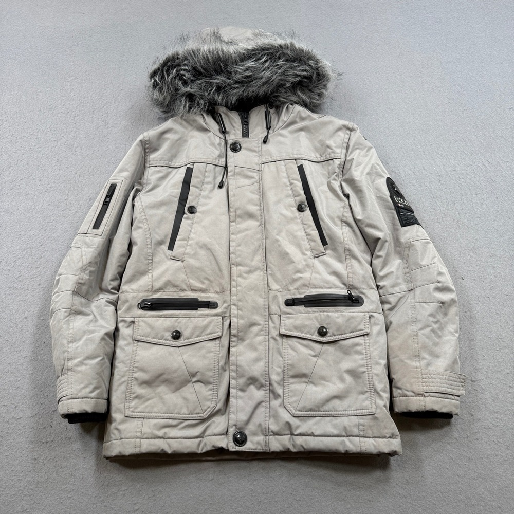 Point Zero Jacket Men's XL Gray Faux Fur Hooded Fleece Lined Heavy Winter Coat